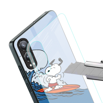 snoopy surfing back phone cover | glass case for oneplus nord ce 4 lite