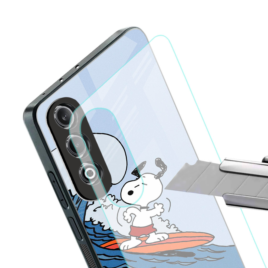 snoopy surfing back phone cover | glass case for oneplus nord ce 4