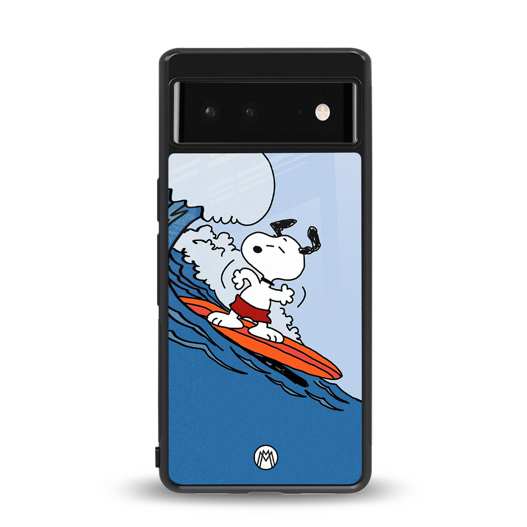 snoopy surfing back phone cover | glass case for google pixel 6