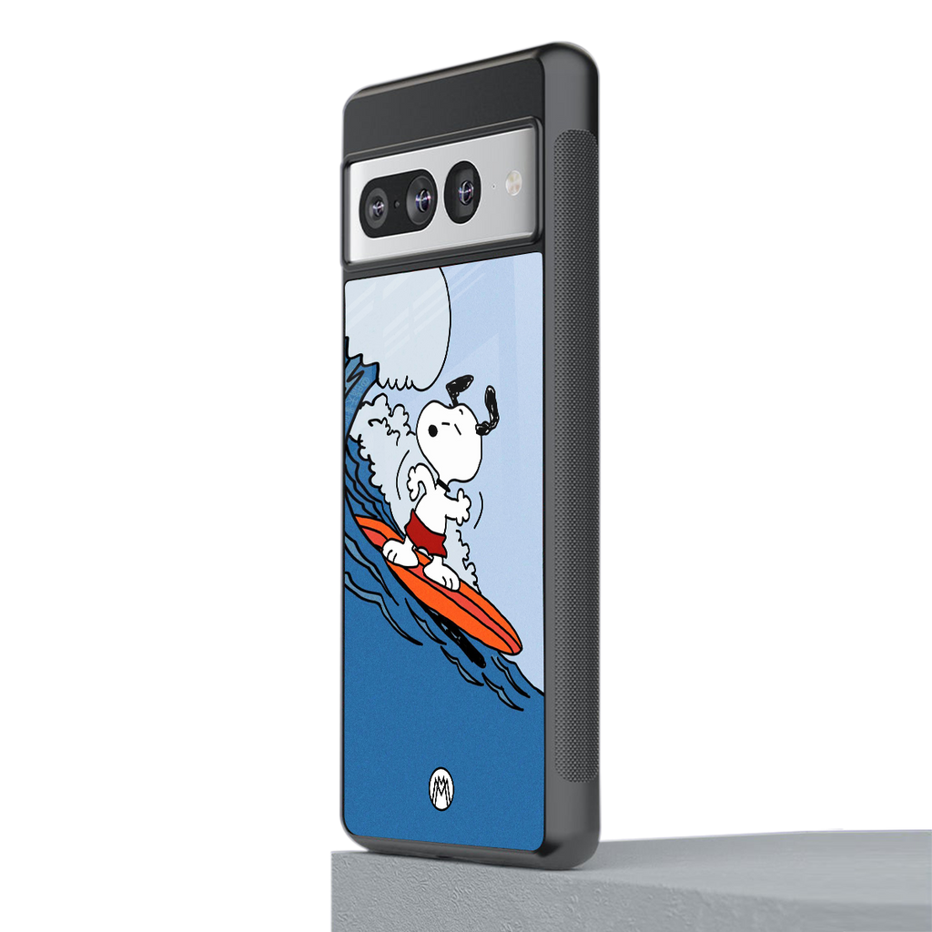 snoopy surfing back phone cover | glass case for google pixel 7 pro