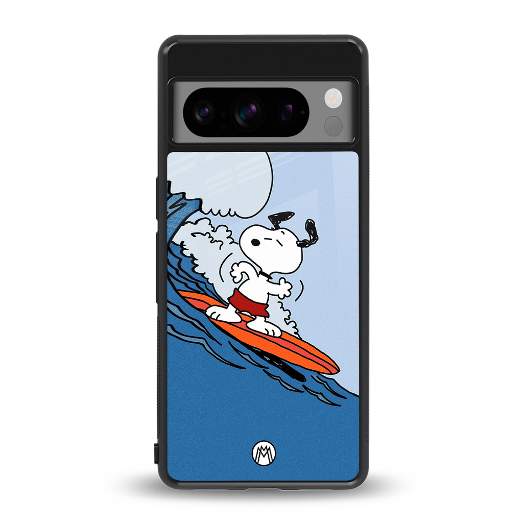 snoopy surfing back phone cover | glass case for google pixel 8 pro