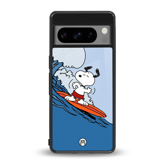 snoopy surfing back phone cover | glass case for google pixel 8 pro