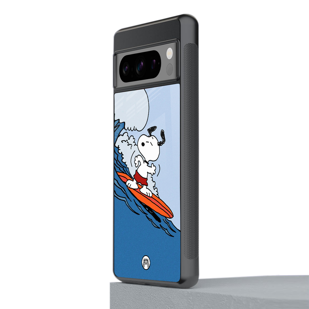 snoopy surfing back phone cover | glass case for google pixel 8 pro