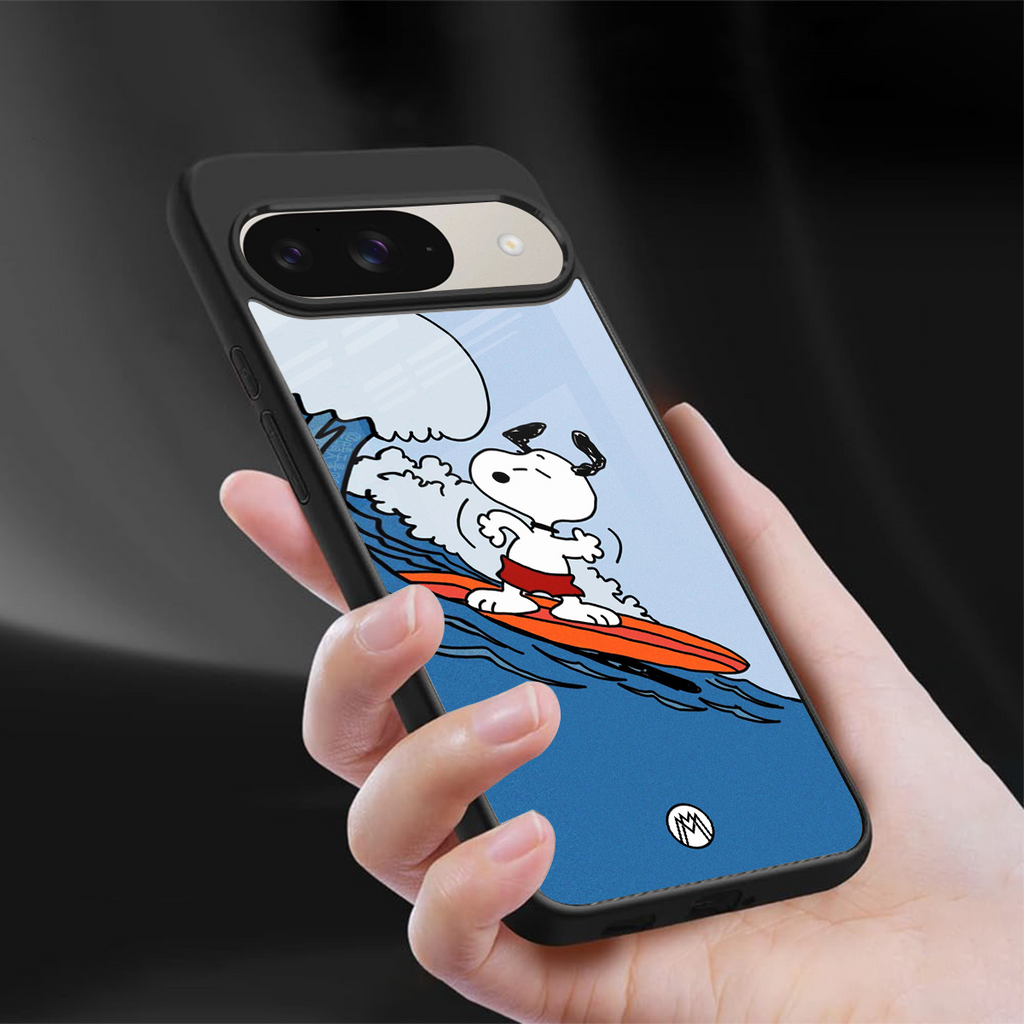 snoopy surfing back phone cover | glass case for google pixel 9
