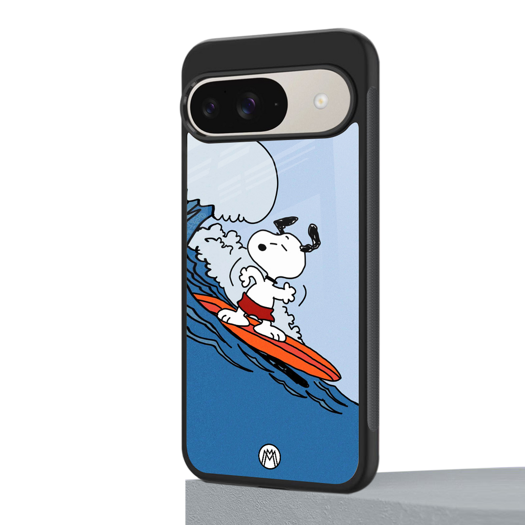 snoopy surfing back phone cover | glass case for google pixel 9