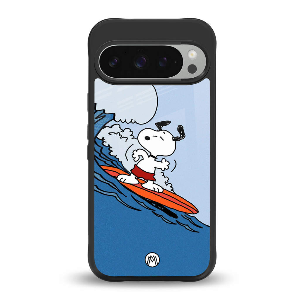 snoopy surfing back phone cover | glass case for google pixel 9 pro xl