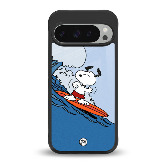 snoopy surfing back phone cover | glass case for google pixel 9 pro xl