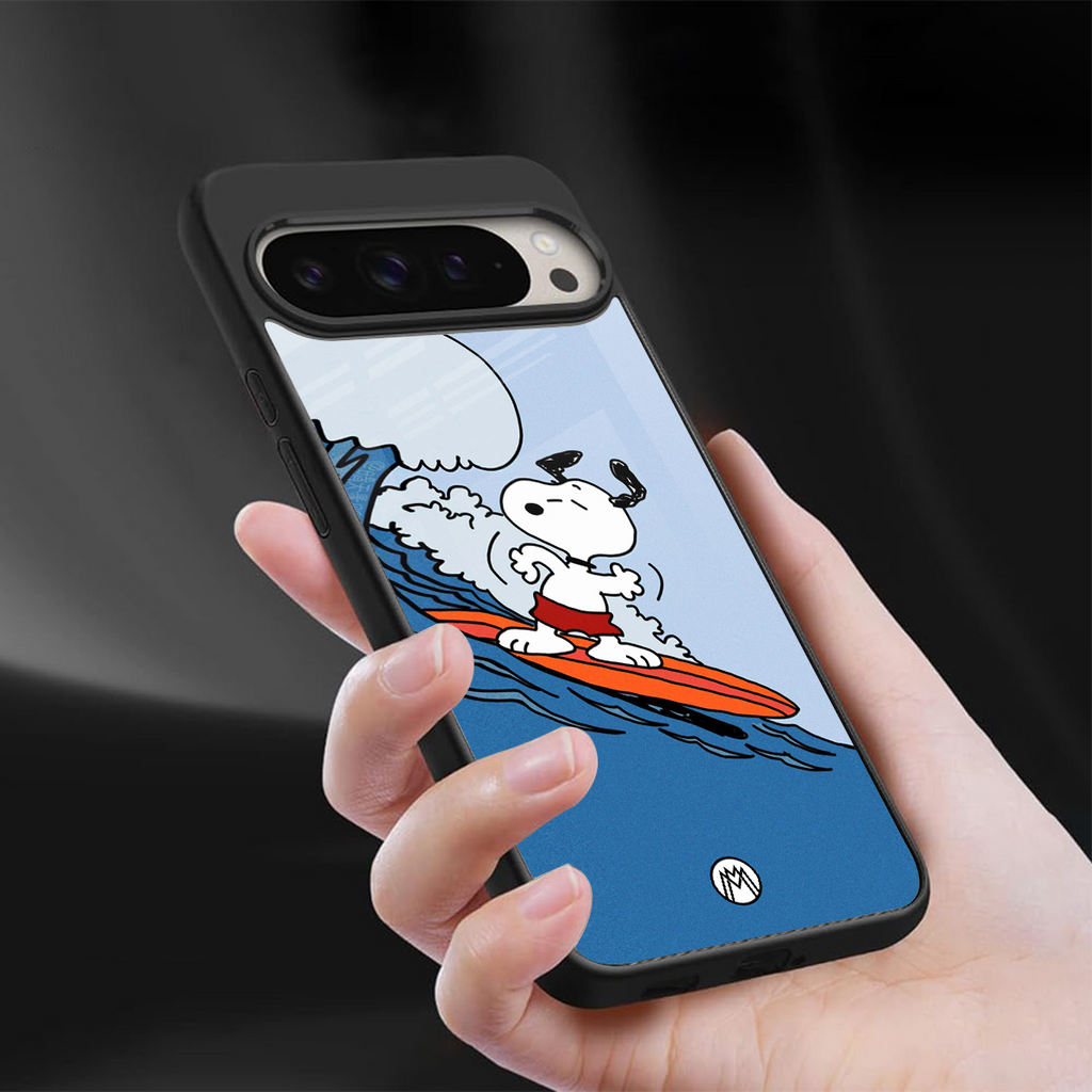 snoopy surfing back phone cover | glass case for google pixel 9 pro