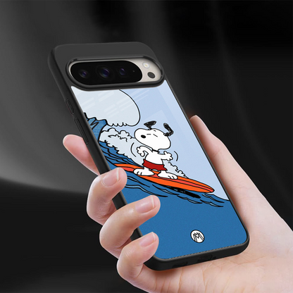 snoopy surfing back phone cover | glass case for google pixel 9 pro xl