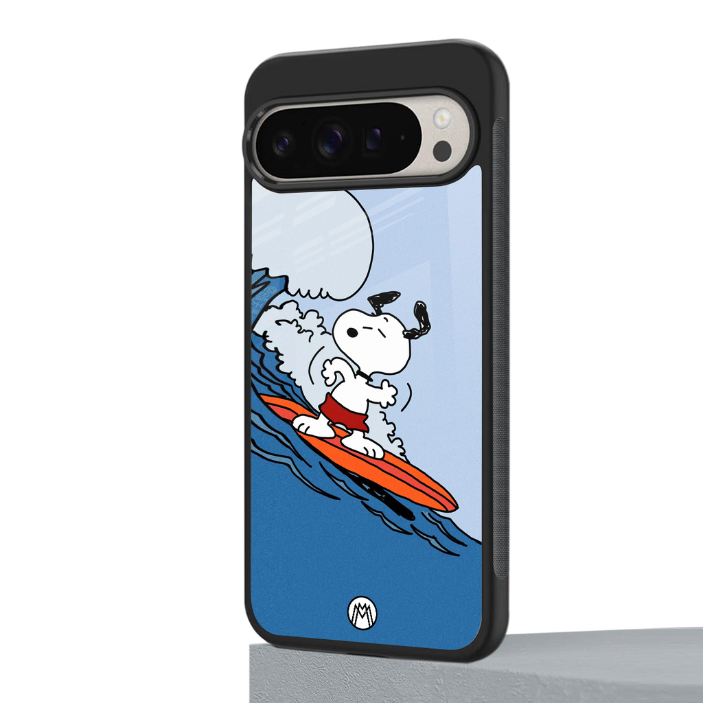 snoopy surfing back phone cover | glass case for google pixel 9 pro