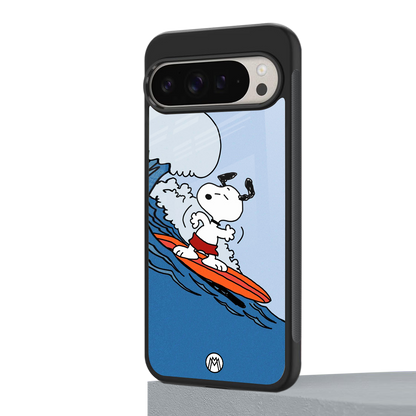 snoopy surfing back phone cover | glass case for google pixel 9 pro xl