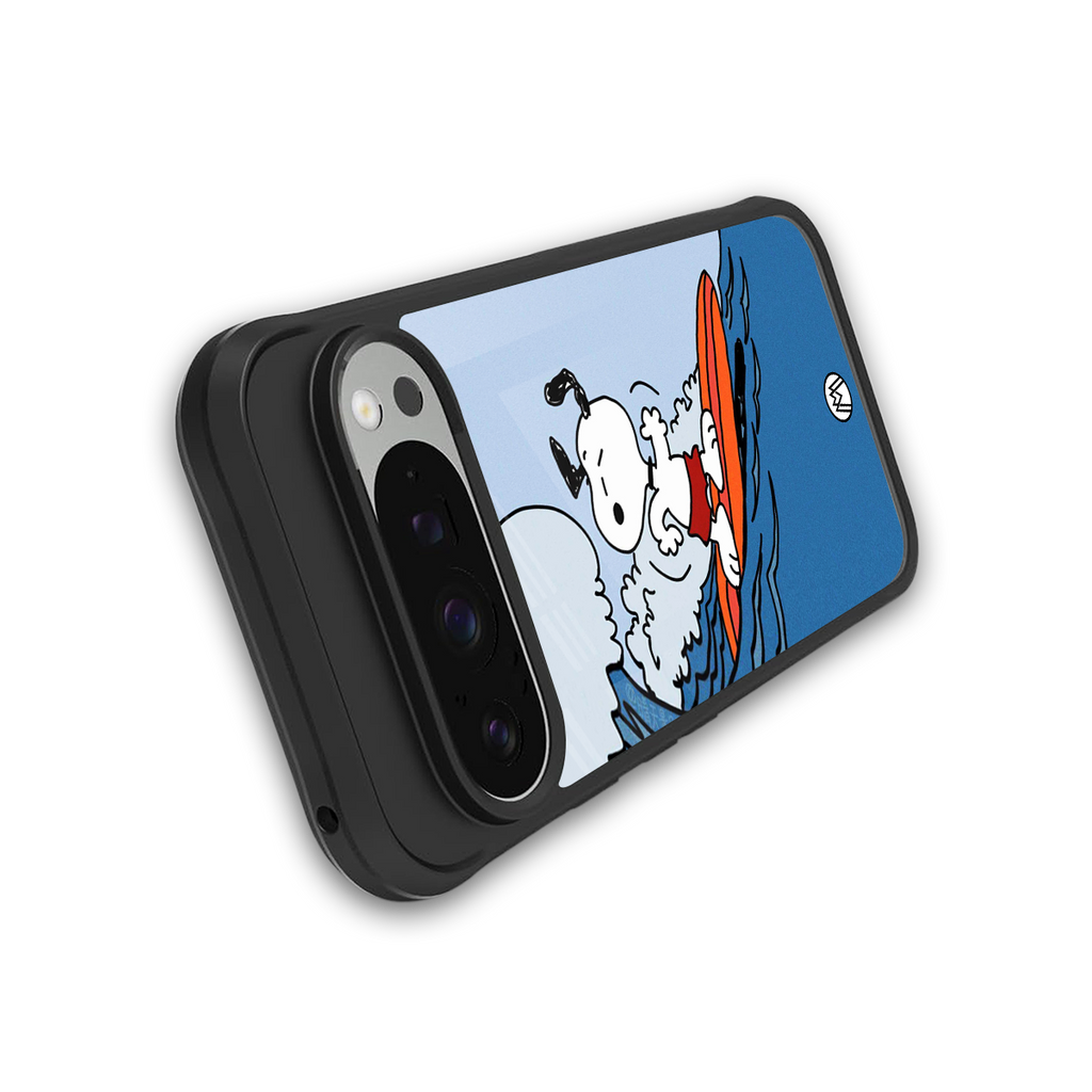 snoopy surfing back phone cover | glass case for google pixel 9 pro