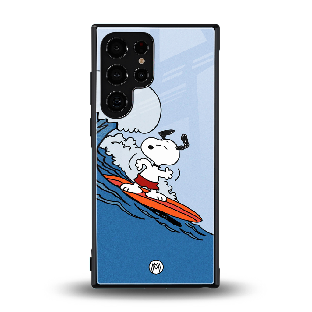 snoopy surfing back phone cover | glass case for samsung galaxy s23 ultra