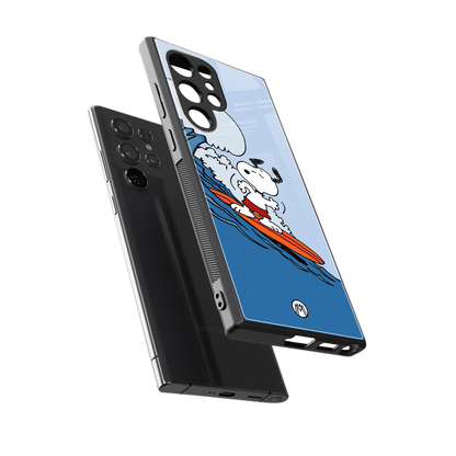 snoopy surfing back phone cover | glass case for samsung galaxy s24 ultra