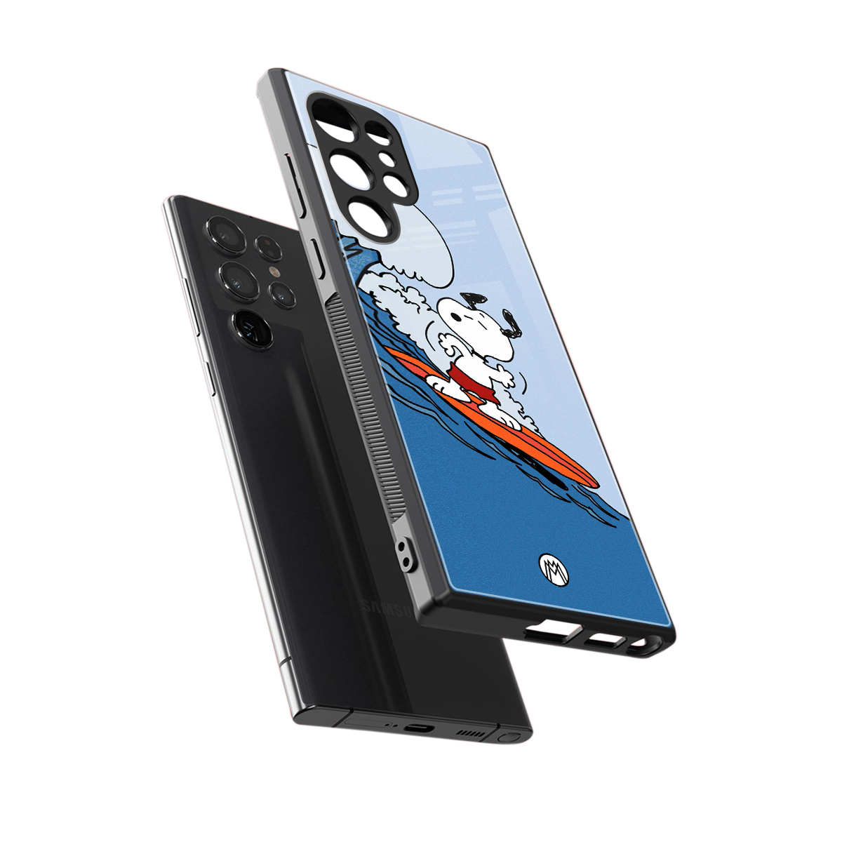 snoopy surfing back phone cover | glass case for samsung galaxy s23 ultra