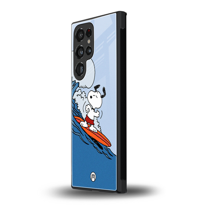 snoopy surfing back phone cover | glass case for samsung galaxy s24 ultra