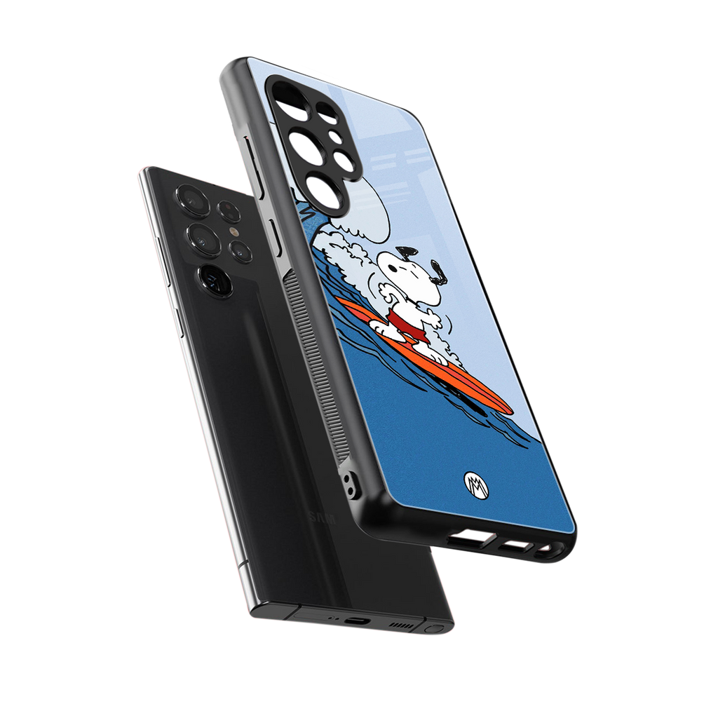 snoopy surfing back phone cover | glass case for samsung galaxy s25 ultra