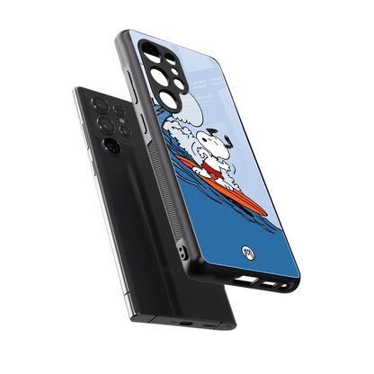 snoopy surfing back phone cover | glass case for samsung galaxy s25 ultra