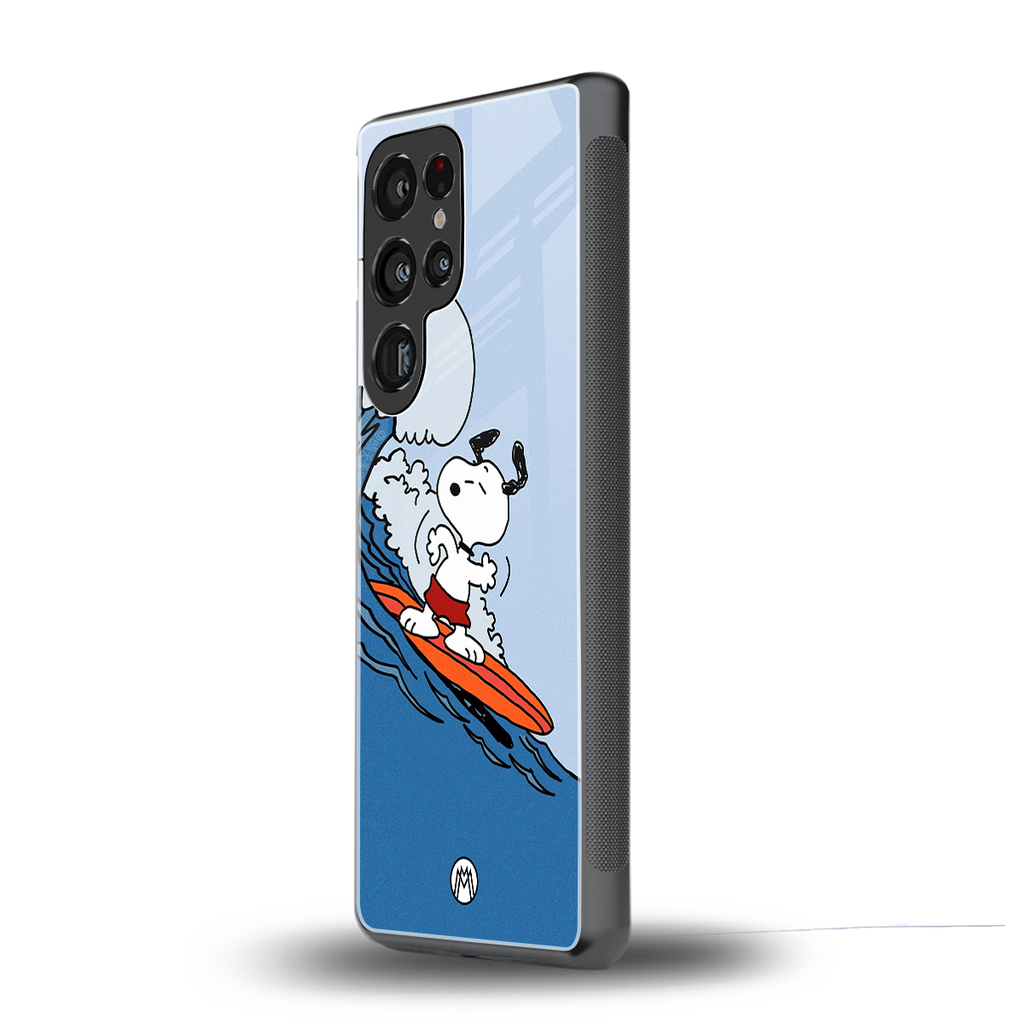 snoopy surfing back phone cover | glass case for samsung galaxy s25 ultra