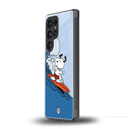 snoopy surfing back phone cover | glass case for samsung galaxy s25 ultra