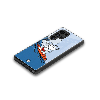 snoopy surfing back phone cover | glass case for samsung galaxy s25 ultra