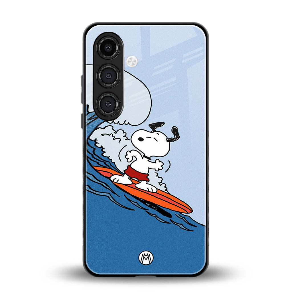 snoopy surfing back phone cover | glass case for samsung galaxy s24