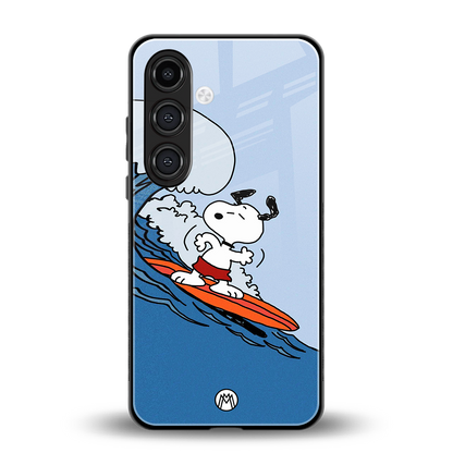 snoopy surfing back phone cover | glass case for samsung galaxy s24 fe