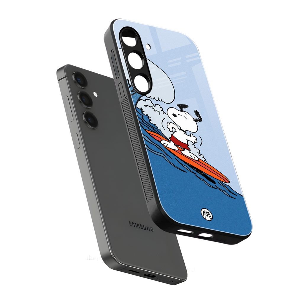 snoopy surfing back phone cover | glass case for samsung galaxy s25 plus