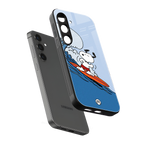 snoopy surfing back phone cover | glass case for samsung galaxy s24 plus