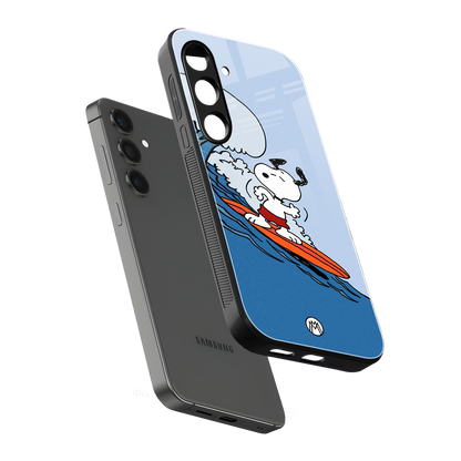 snoopy surfing back phone cover | glass case for samsung galaxy s24 fe