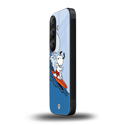 snoopy surfing back phone cover | glass case for samsung galaxy s23 fe