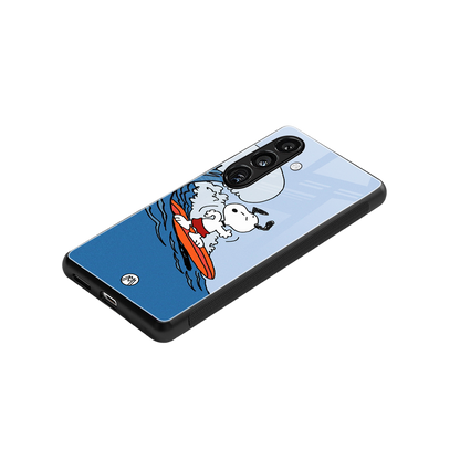 snoopy surfing back phone cover | glass case for samsung galaxy s24 fe