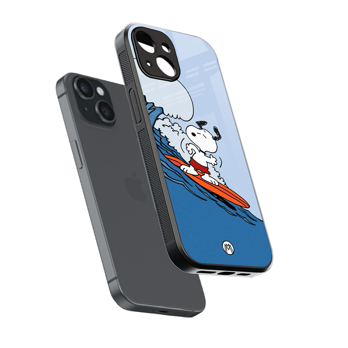 snoopy surfing back phone cover | glass case for iphone 15