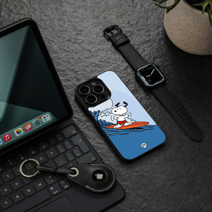 snoopy surfing back phone cover | glass case for samsung galaxy s24 fe