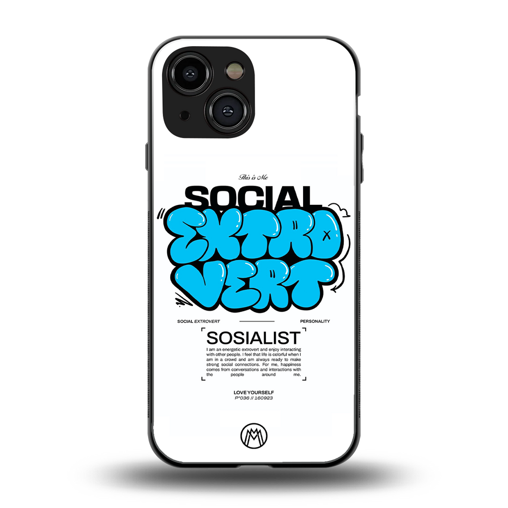 social extrovert back phone cover | glass case for iphone 13 mini