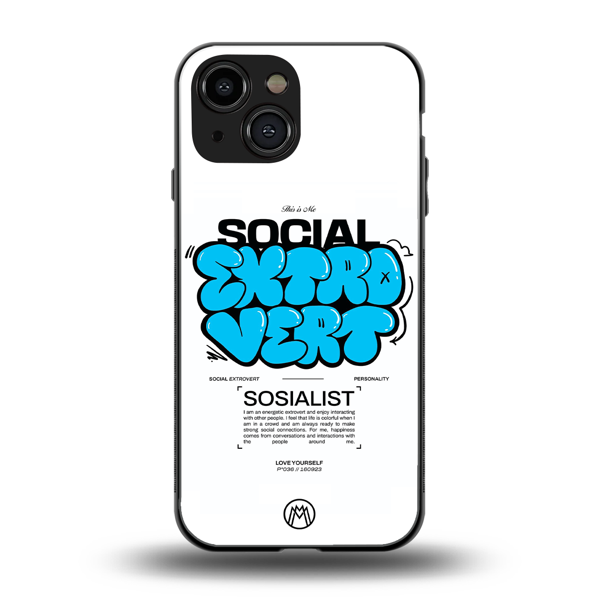 social extrovert back phone cover | glass case for iphone 13 mini