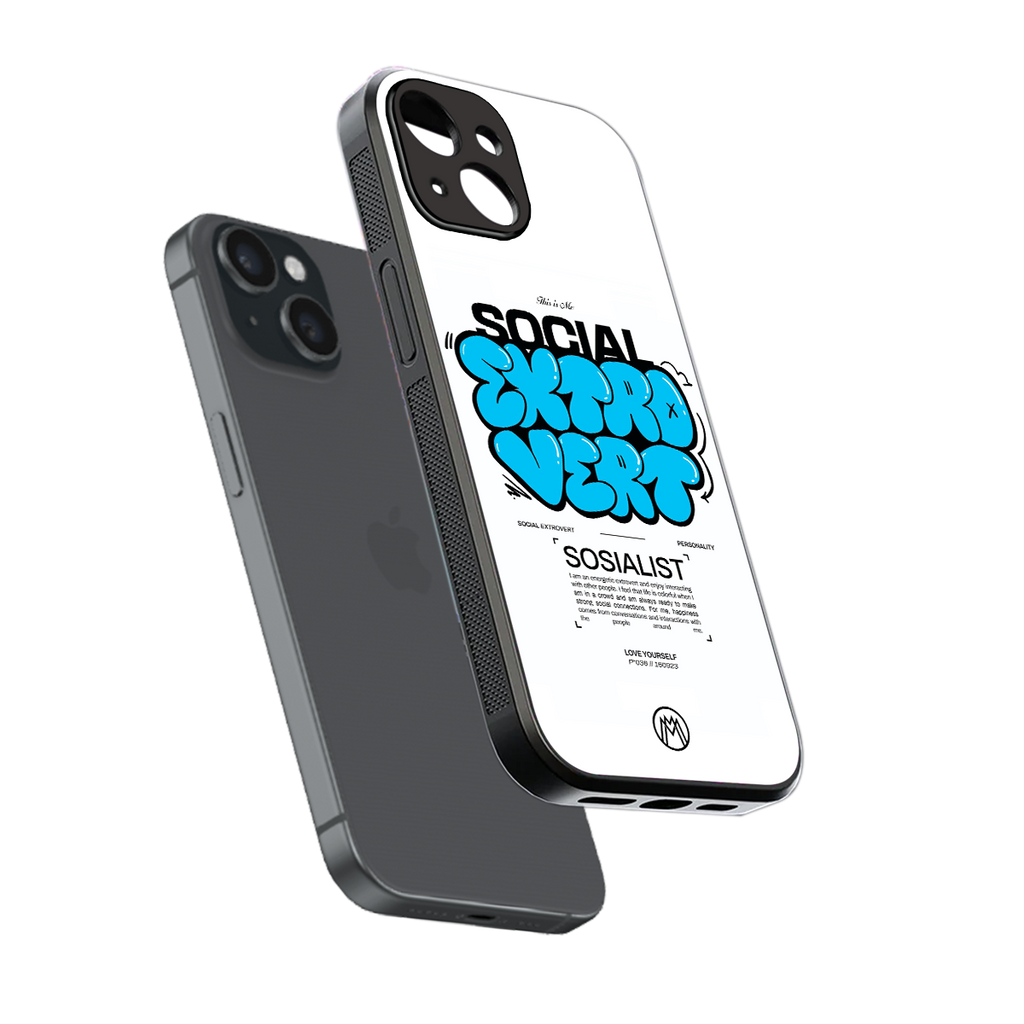 social extrovert back phone cover | glass case for iphone 13 mini