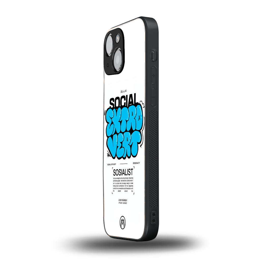 social extrovert back phone cover | glass case for iphone 13 mini