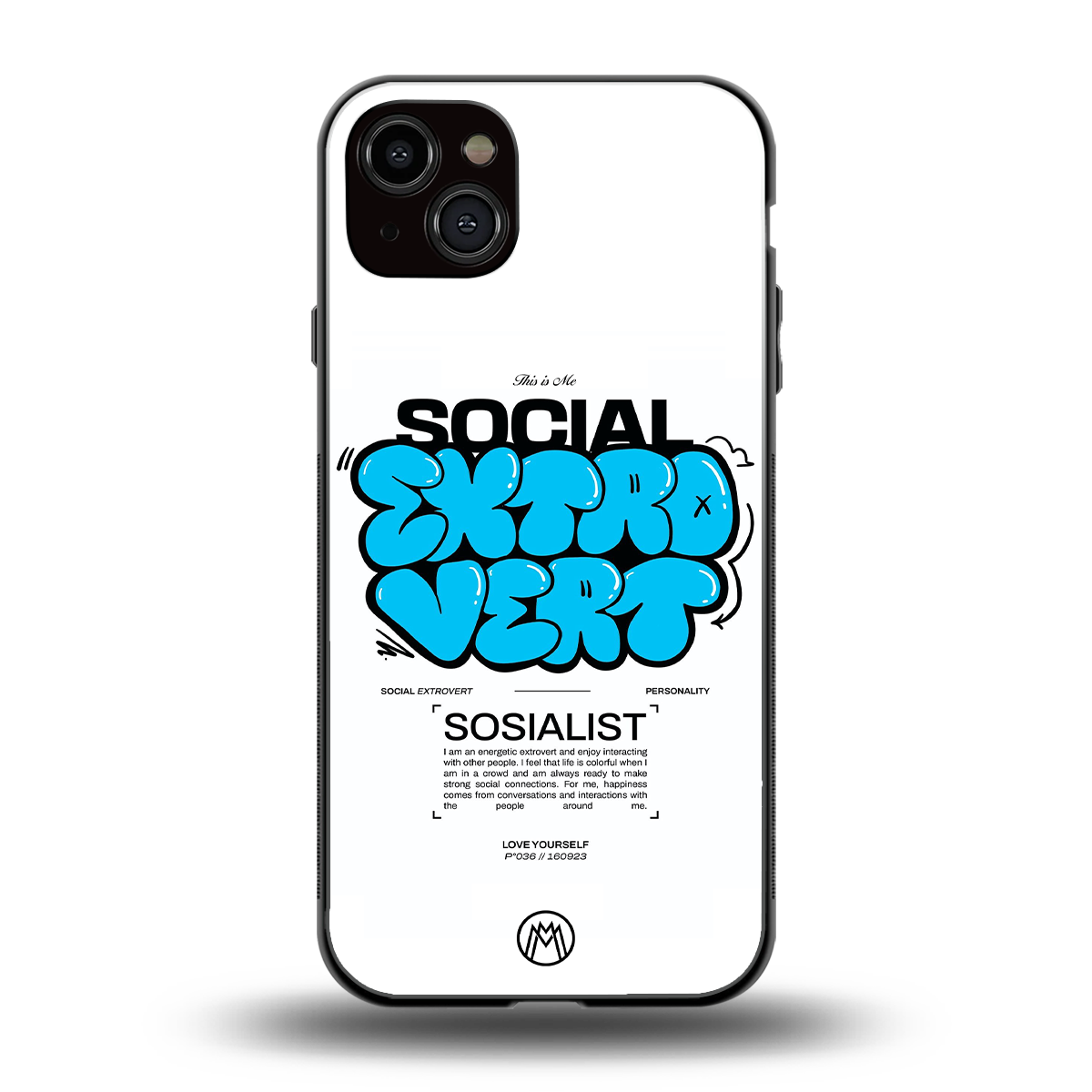 social extrovert back phone cover | glass case for iphone 15 plus