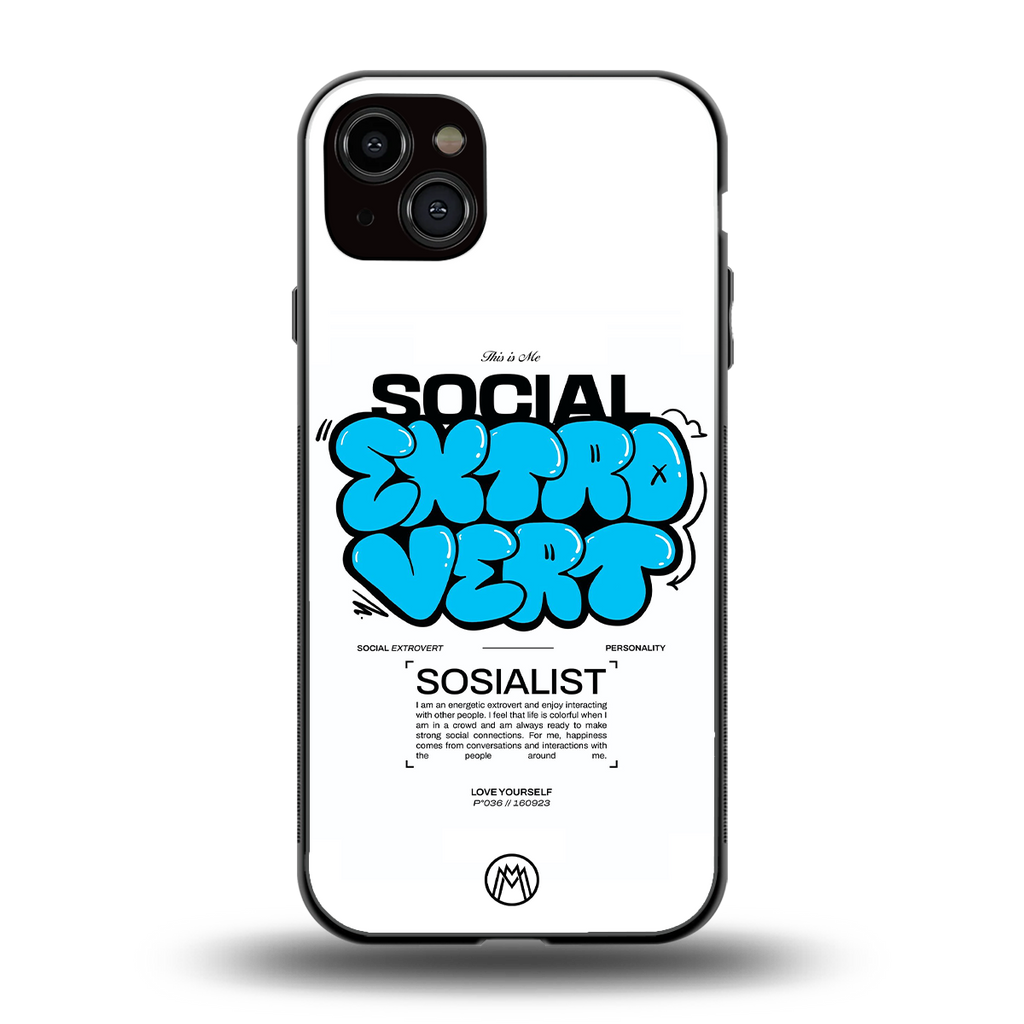 social extrovert back phone cover | glass case for iphone 14 plus
