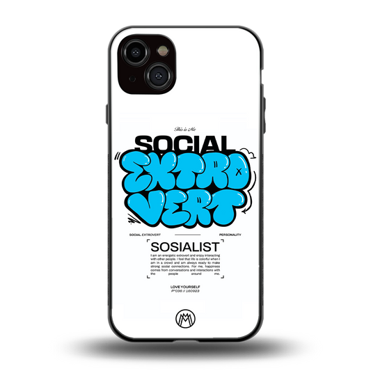 social extrovert back phone cover | glass case for iphone 14 plus