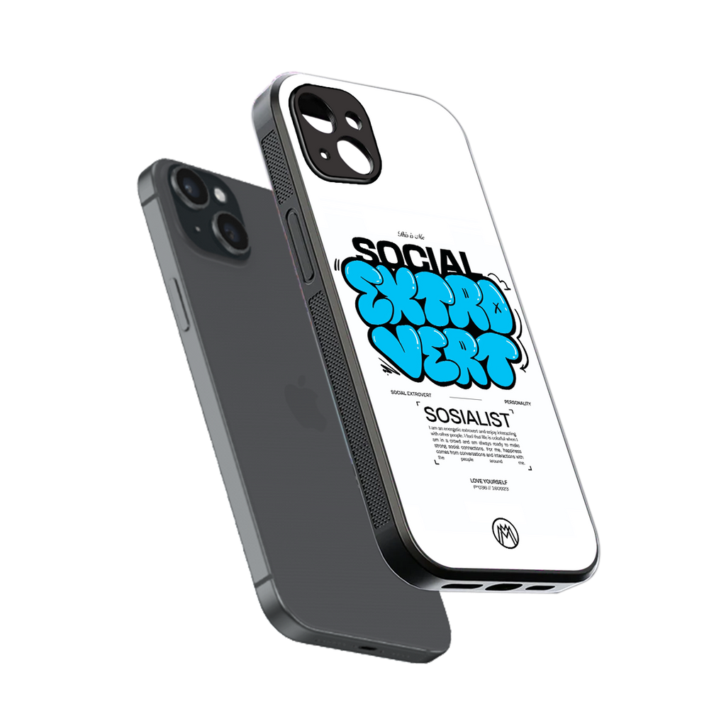 social extrovert back phone cover | glass case for iphone 15 plus