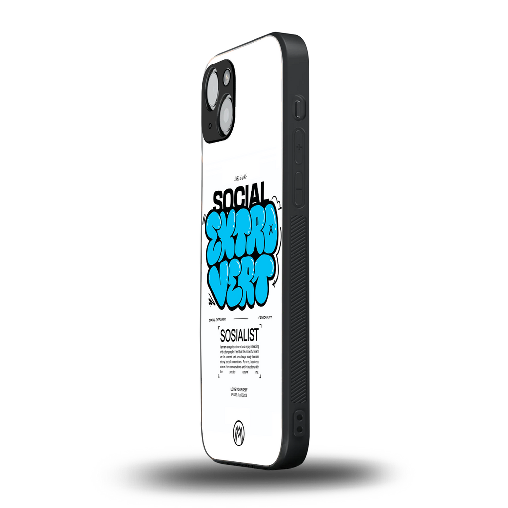 social extrovert back phone cover | glass case for iphone 14 plus