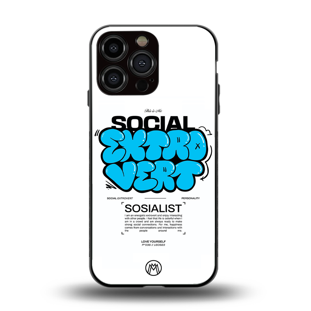 social extrovert back phone cover | glass case for iphone 14 pro max