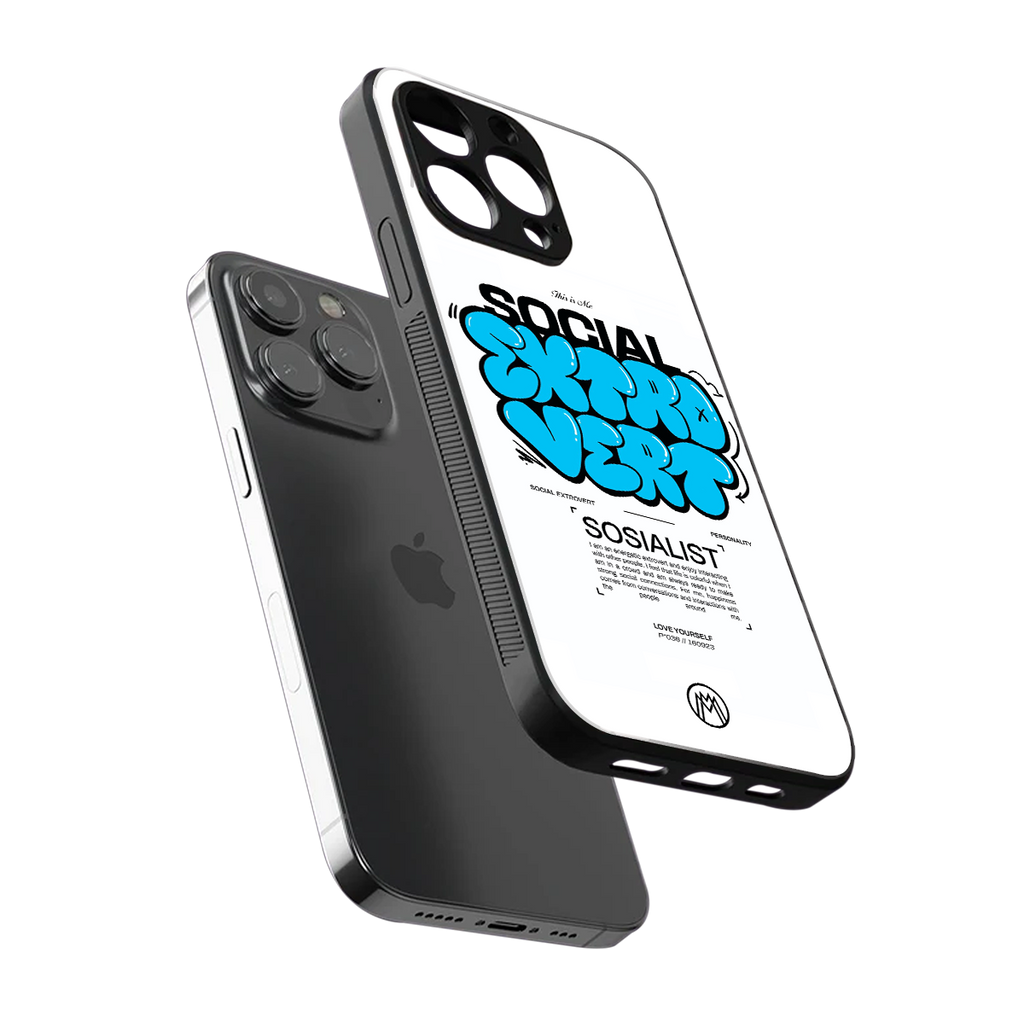 social extrovert back phone cover | glass case for iphone 14 pro max