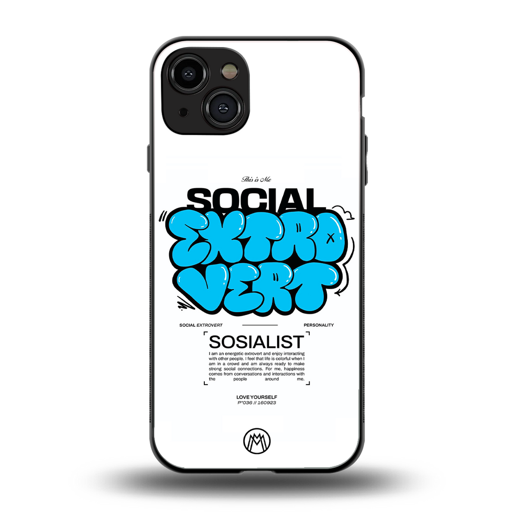 social extrovert back phone cover | glass case for iphone 15