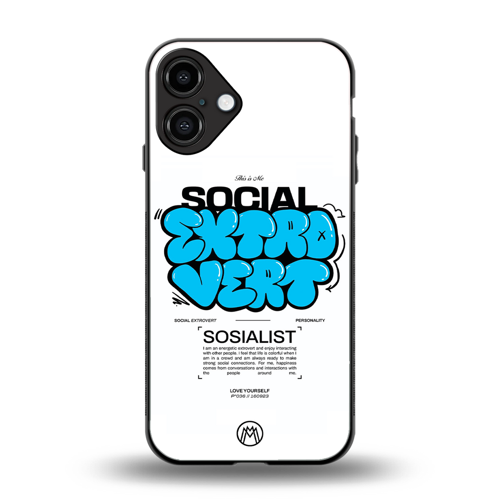 social extrovert back phone cover | glass case for iphone 16 plus