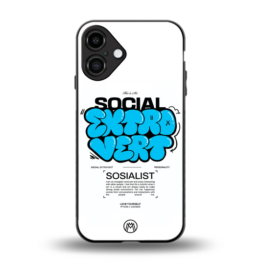 social extrovert back phone cover | glass case for iphone 16 plus