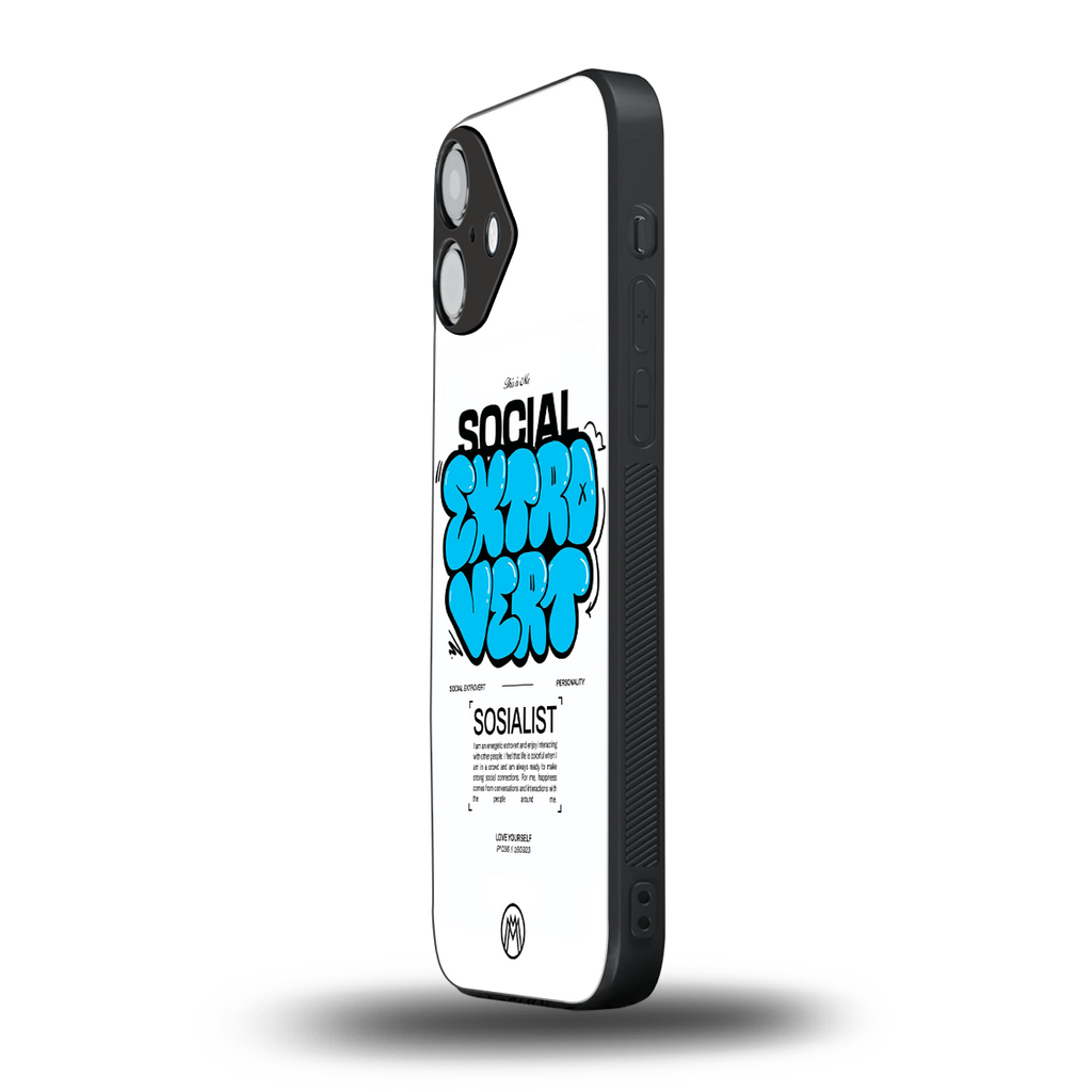 social extrovert back phone cover | glass case for iphone 16 plus