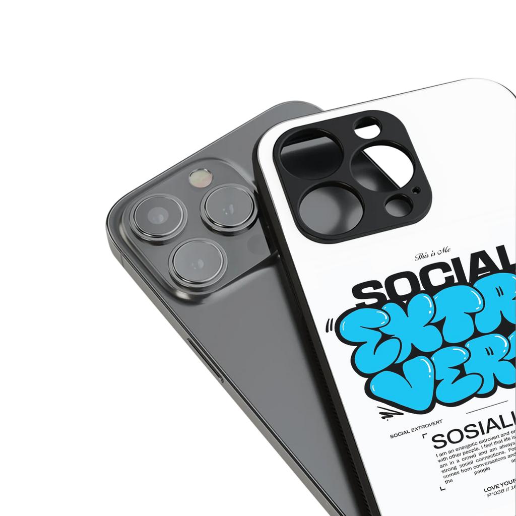social extrovert back phone cover | glass case for iphone 16 plus